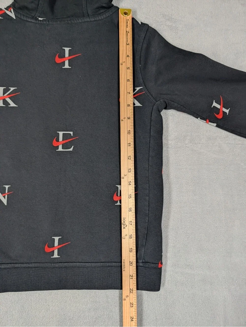 Nike Boys Hoodie M Joggers L Black Red All Over Logo Swoosh Tracksuit Set Fleece